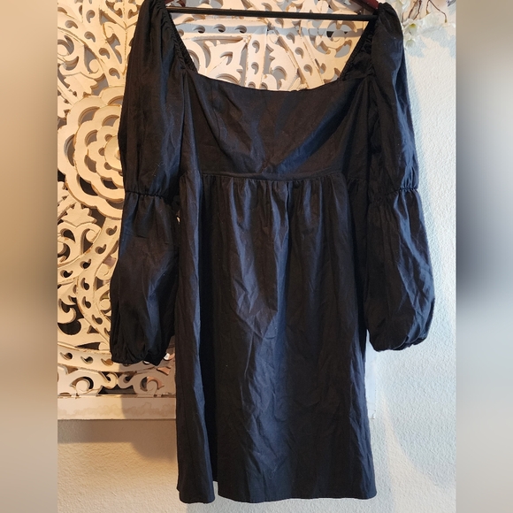 REFORMATION MICHAELA BABYDOLL MINI BLACK DRESS PUFF SLEEVES SIZE 8 - Picture 9 of 16